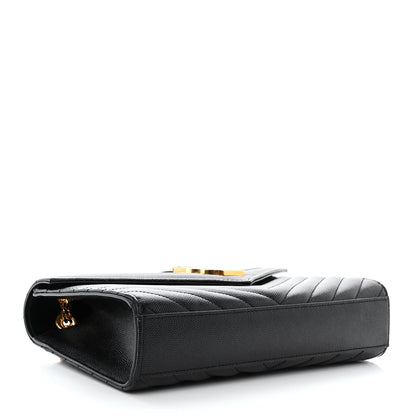 Saint Laurent Grain De Poudre Matelasse Chevron Medium Monogram Satchel Black 4 of 11