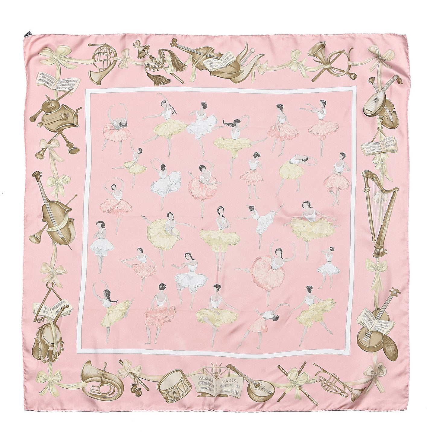 Silk La Danse Du Cheval Scarf 90 Rose Sable Blanc