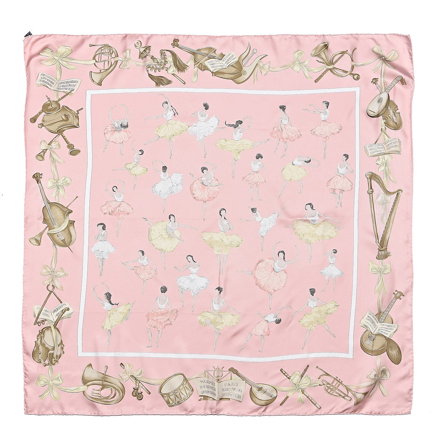 Hermes Silk La Danse Du Cheval Scarf 90 Rose Sable Blanc 1 of 6