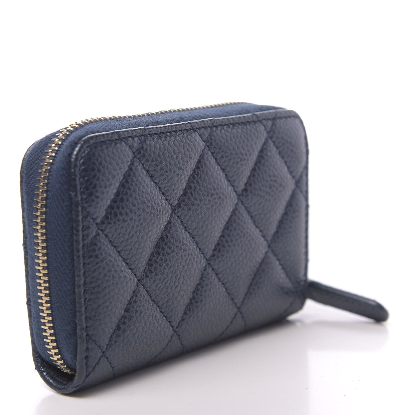 Metallic Caviar Quilted Zip Coin Purse Dark Blue