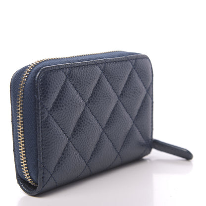 Chanel Metallic Caviar Quilted Zip Coin Purse Dark Blue 3 of 8