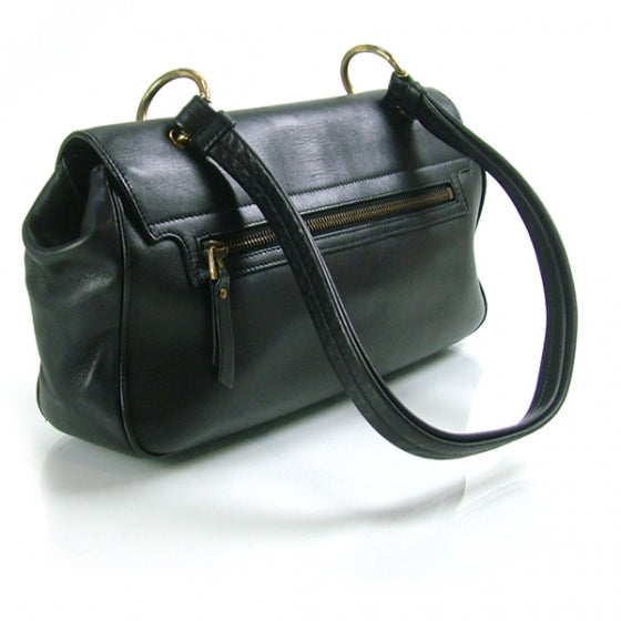 Leather Flap Shoulder Bag Black