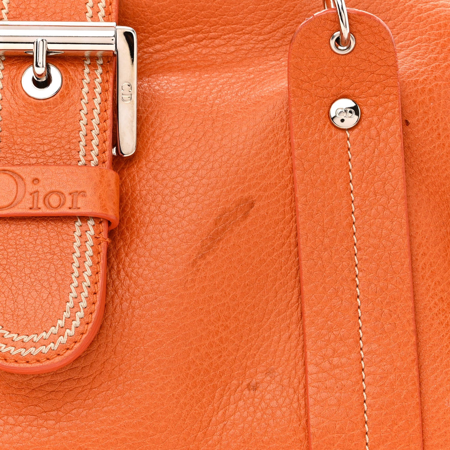 Christian Dior Grained Calfskin Frame Satchel Orange 12 of 18