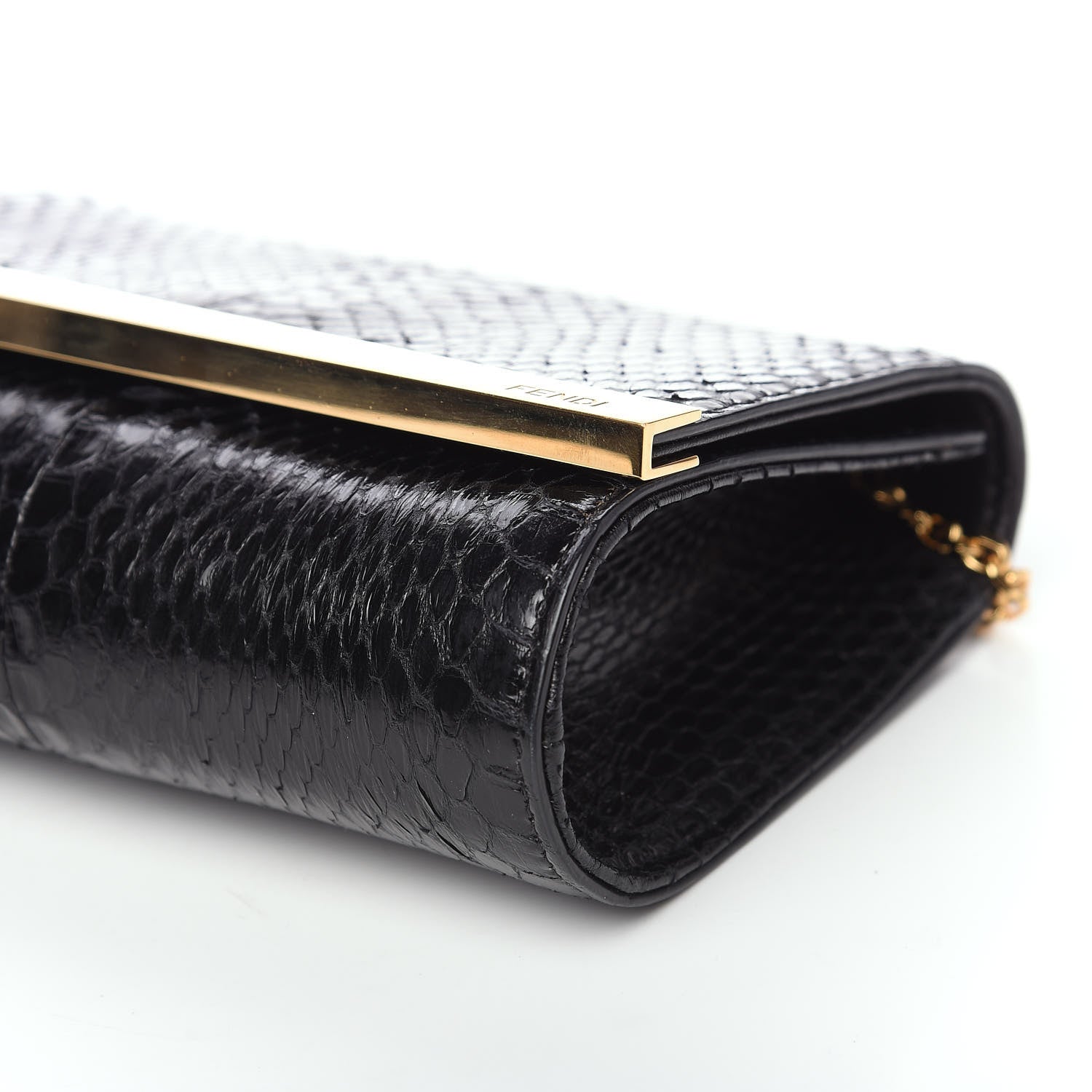 Fendi Snakeskin Mini Rush Clutch Black 9 of 9