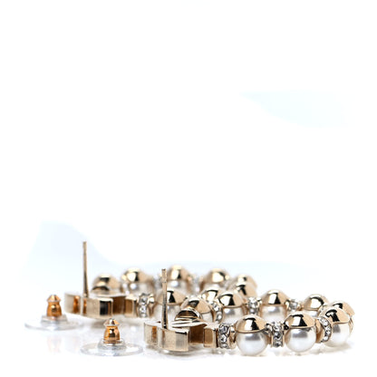 Chanel Pearl Crystal Nefertiti CC Drop Earrings Gold 3 of 4