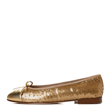 Chanel Lambskin Sequin Cap Toe Ballerina Flats 38.5 Gold 1 of 12