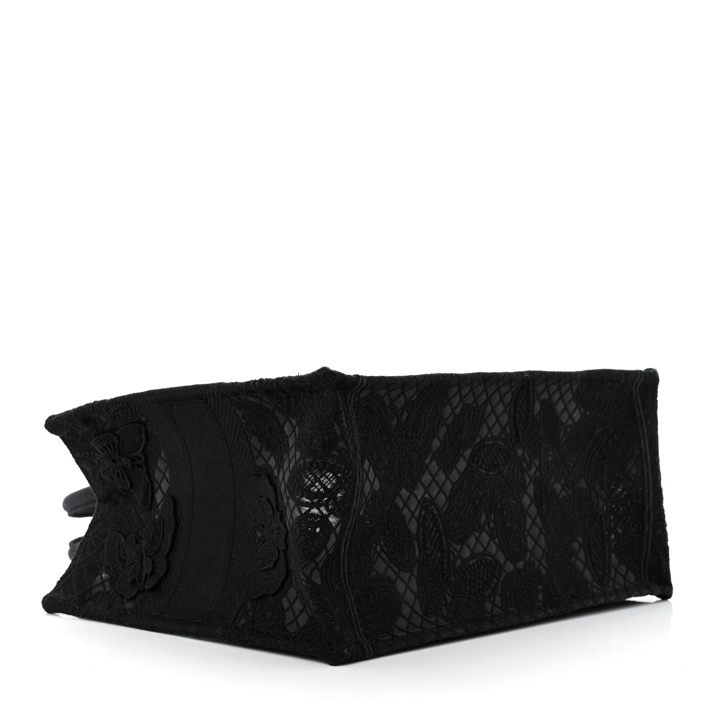 Embroidered 3D Macrame D-Lace Butterfly Medium Book Tote Black Multicolor