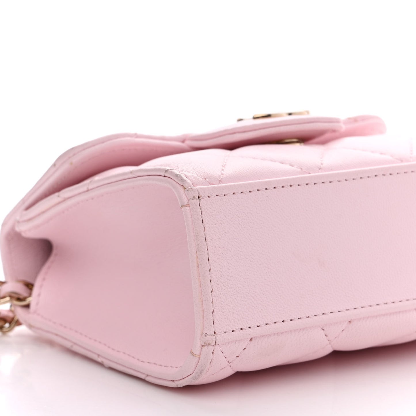 Lambskin Quilted Top Handle Clutch With Chain Light Pink