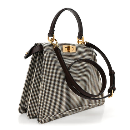 Fendi Wool Fabric Jacquard Cuoio Large Houndstooth FF 1974 Medium Peekaboo I SEE U Satchel Beige Tobacco Moro 3 of 12