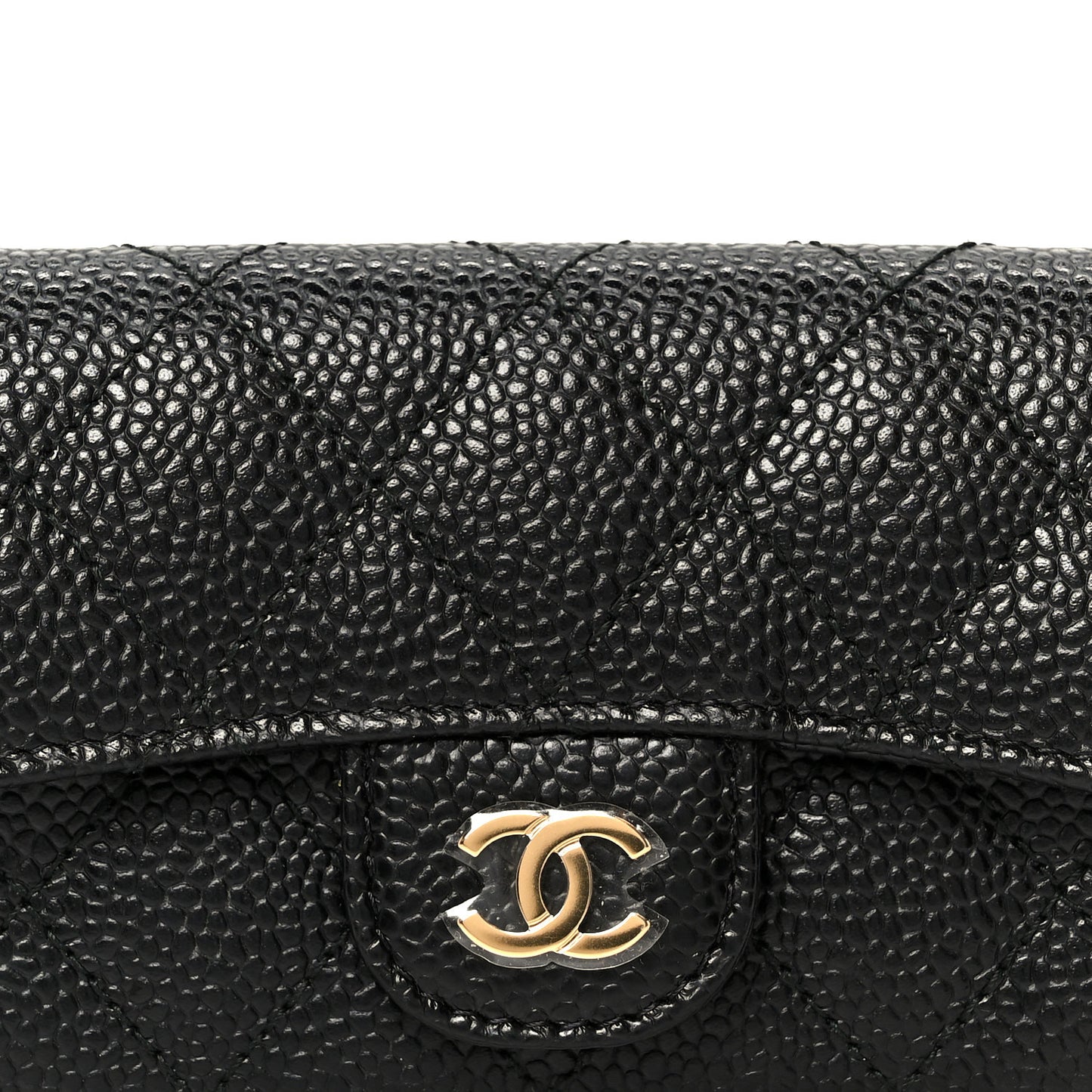 Caviar Quilted Flap Card Holder Black