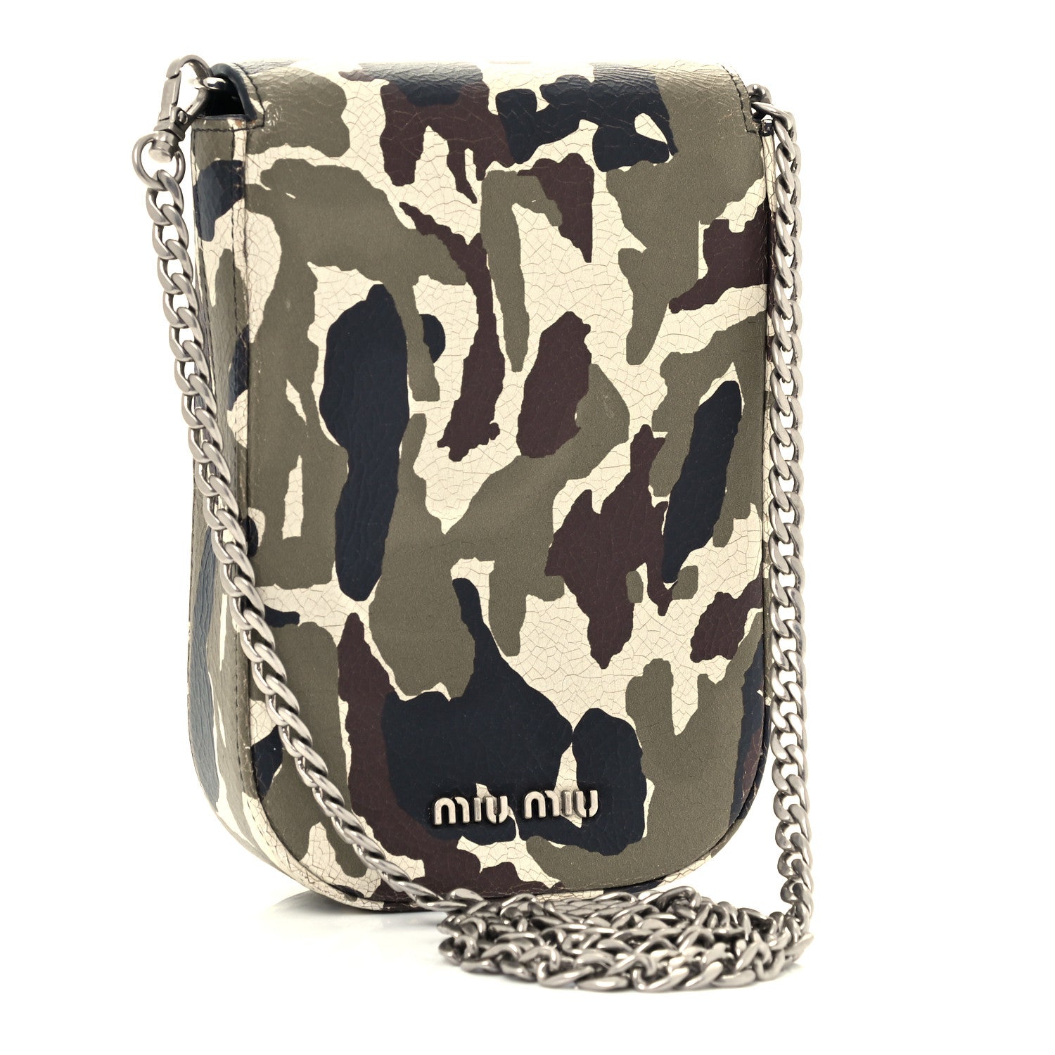 Miu Miu Calfskin Crystal Embellished Camouflage Chain Crossbody Bag 2 of 9