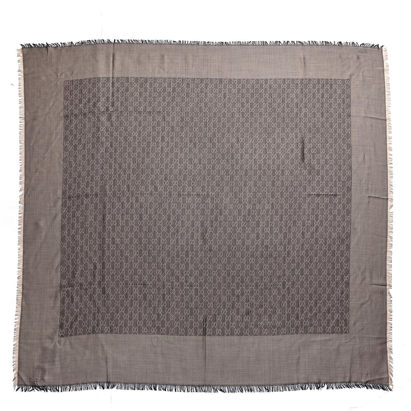 Wool Silk GG Monogram GGLight Fringe Shawl Brown Beige