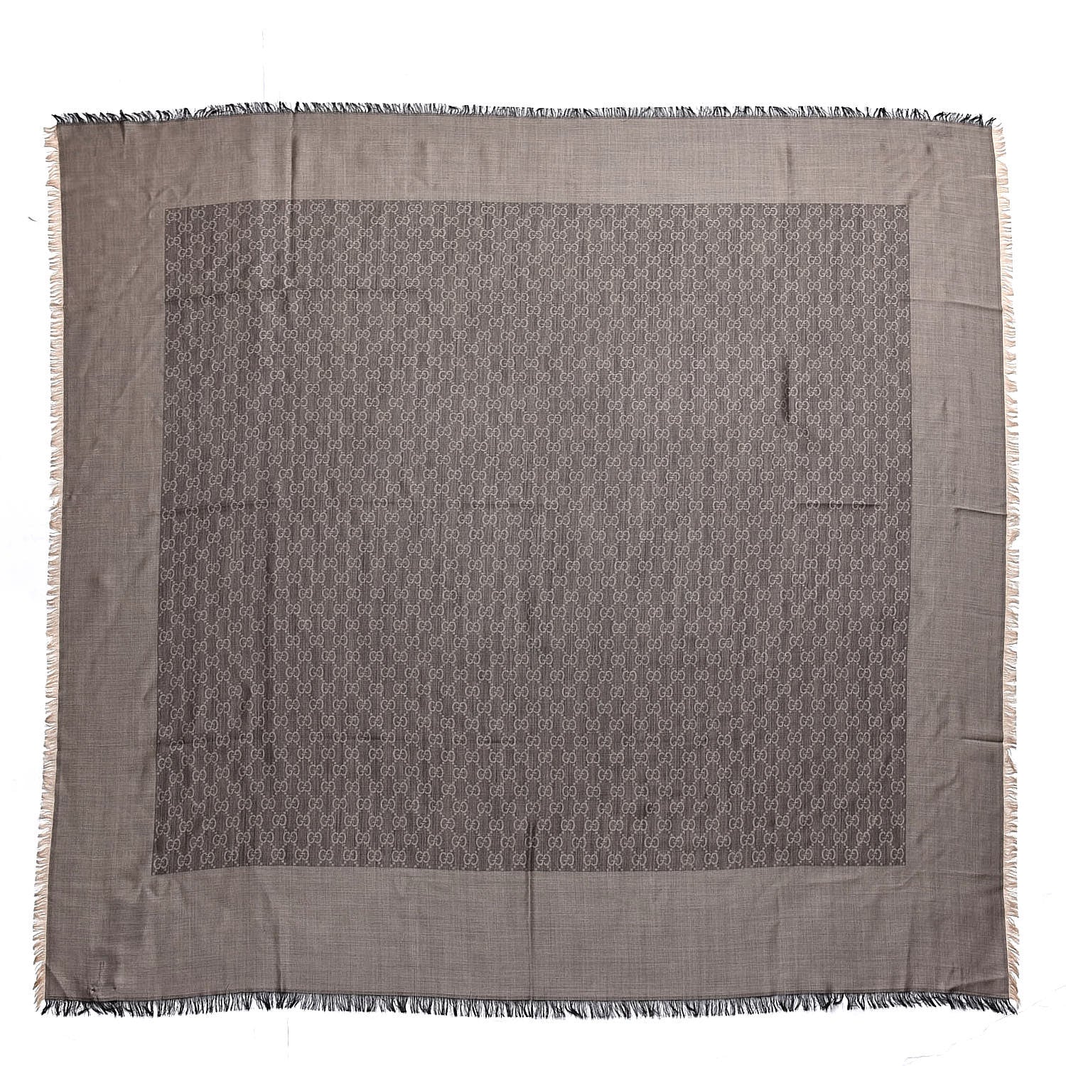 Gucci Wool Silk GG Monogram GGLight Fringe Shawl Brown Beige 1 of 4
