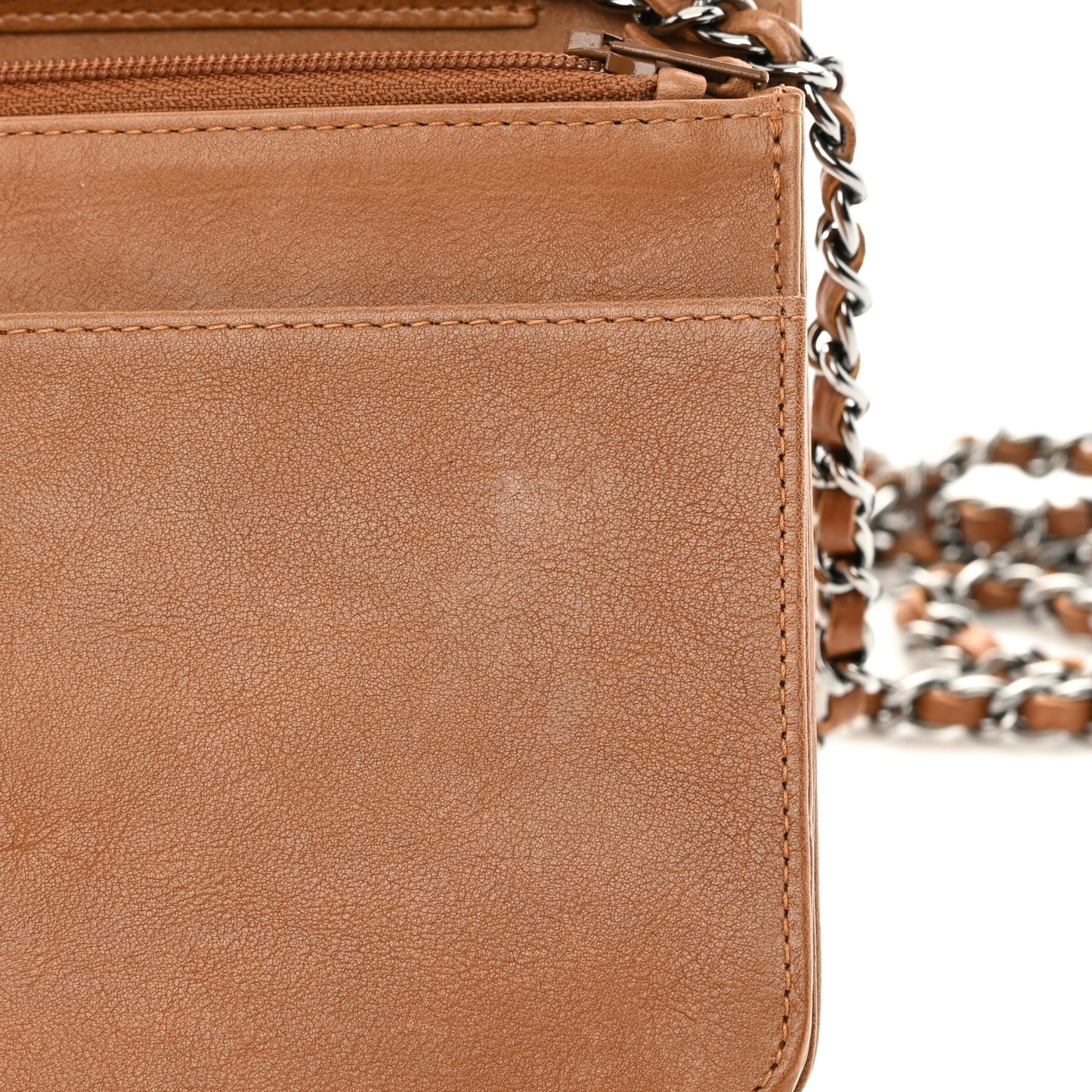 Lambskin Timeless CC Wallet On Chain WOC Light Brown