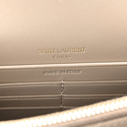 Saint Laurent Lambskin Matelasse Chevron Monogram Envelope Chain Wallet Dusty Grey 6 of 10