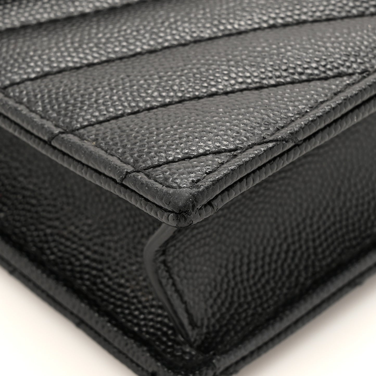 Grain De Poudre Matelasse Chevron Monogram Envelope Chain Wallet Black