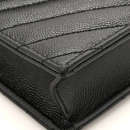 Saint Laurent Grain De Poudre Matelasse Chevron Monogram Envelope Chain Wallet Black 11 of 16