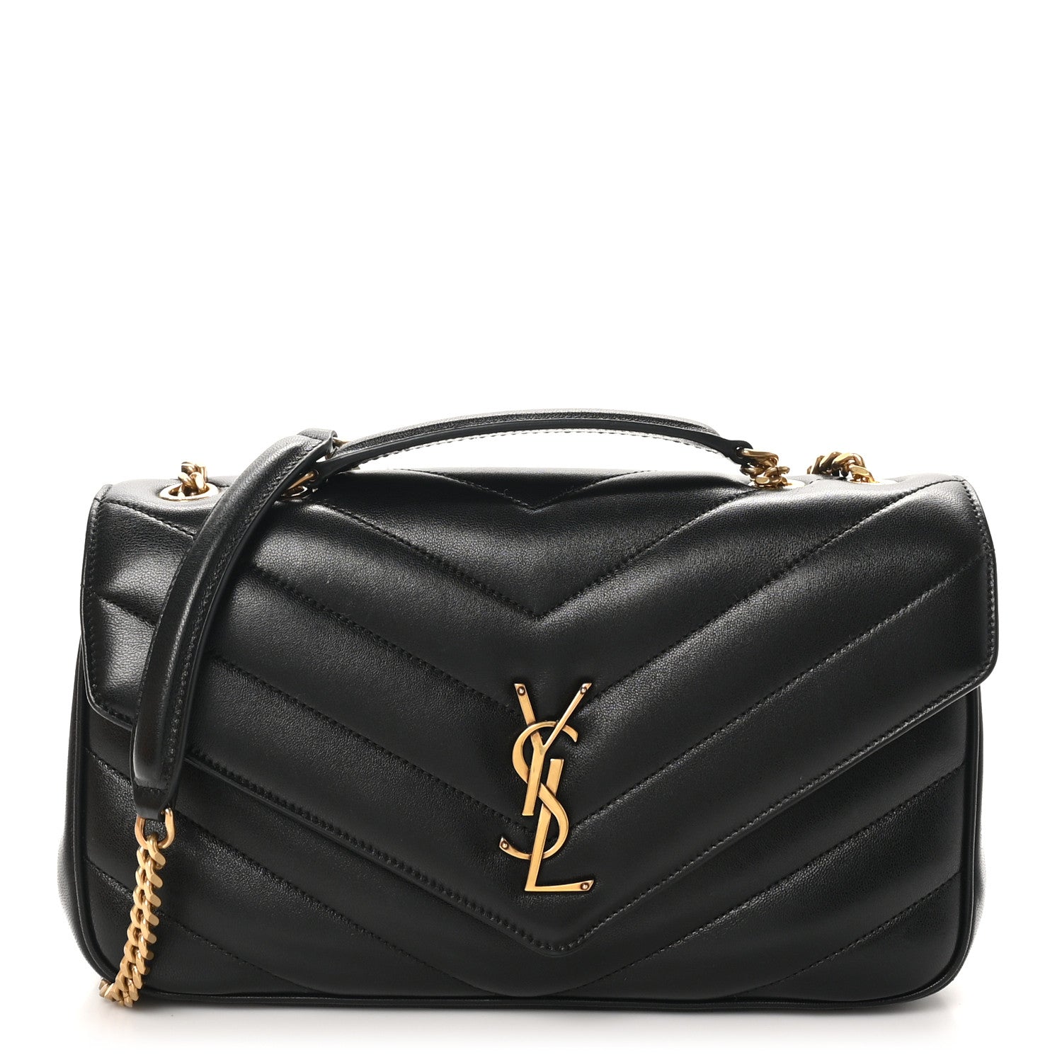 Saint Laurent Lambskin Chevron Quilted Medium Loulou Black 1 of 12