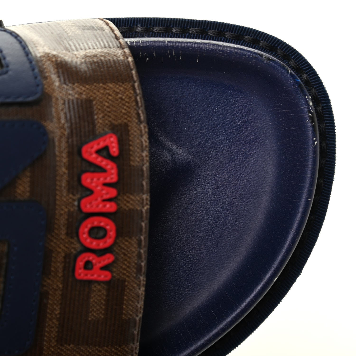 Fendi X FILA Glazed Fabric Calfskin FF 1974 Mania Slide Sandals 38 Mogano Panna Blueberry Caipiroska 15 of 18