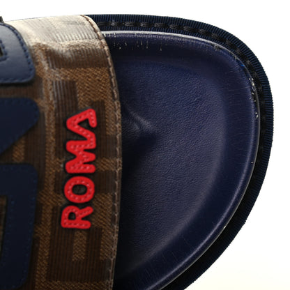 Fendi X FILA Glazed Fabric Calfskin FF 1974 Mania Slide Sandals 38 Mogano Panna Blueberry Caipiroska 15 of 18
