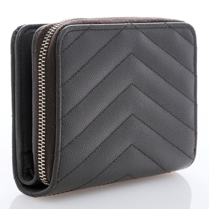 Saint Laurent Grain De Poudre Matelasse Chevron Monogram Compact Zip Around Wallet Fog 3 of 6
