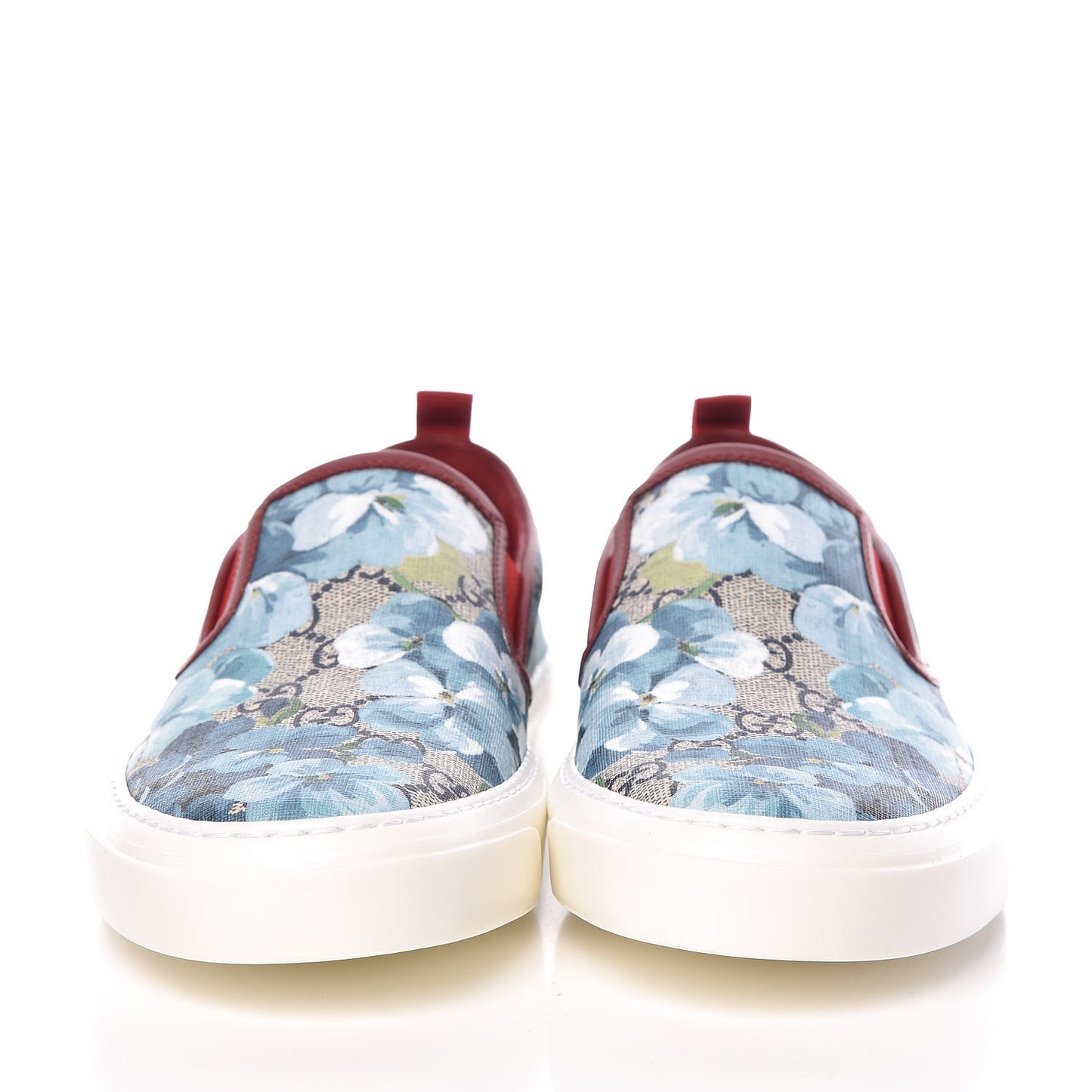 GG Supreme Monogram Blooms Womens Slip On Sneakers 40.5 Beige Blue Navy Red