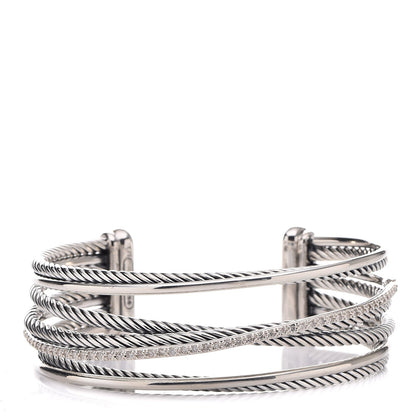 David Yurman Sterling Silver Diamond Crossover Four Row Cuff Bracelet 1 of 5