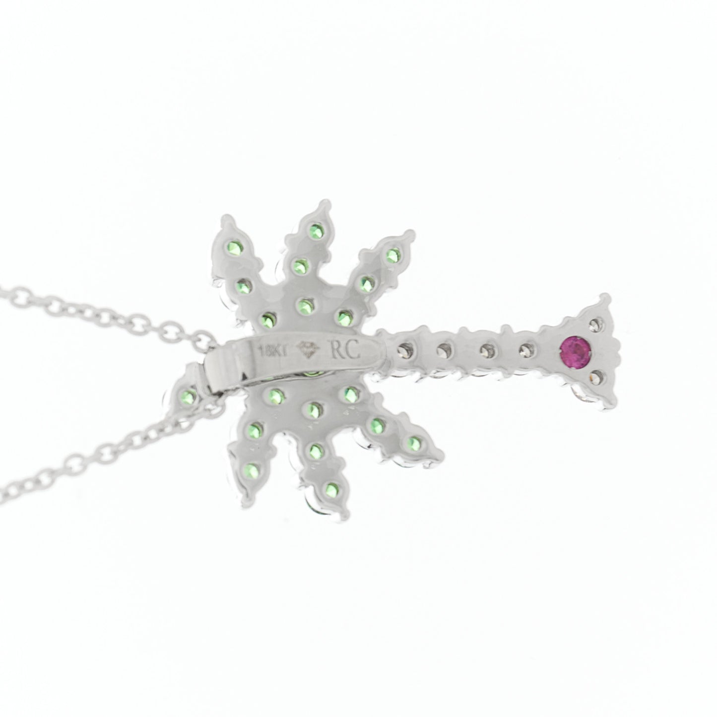 18K White Gold Diamond Tsavorite Tiny Treasures Palm Tree Pendant Necklace