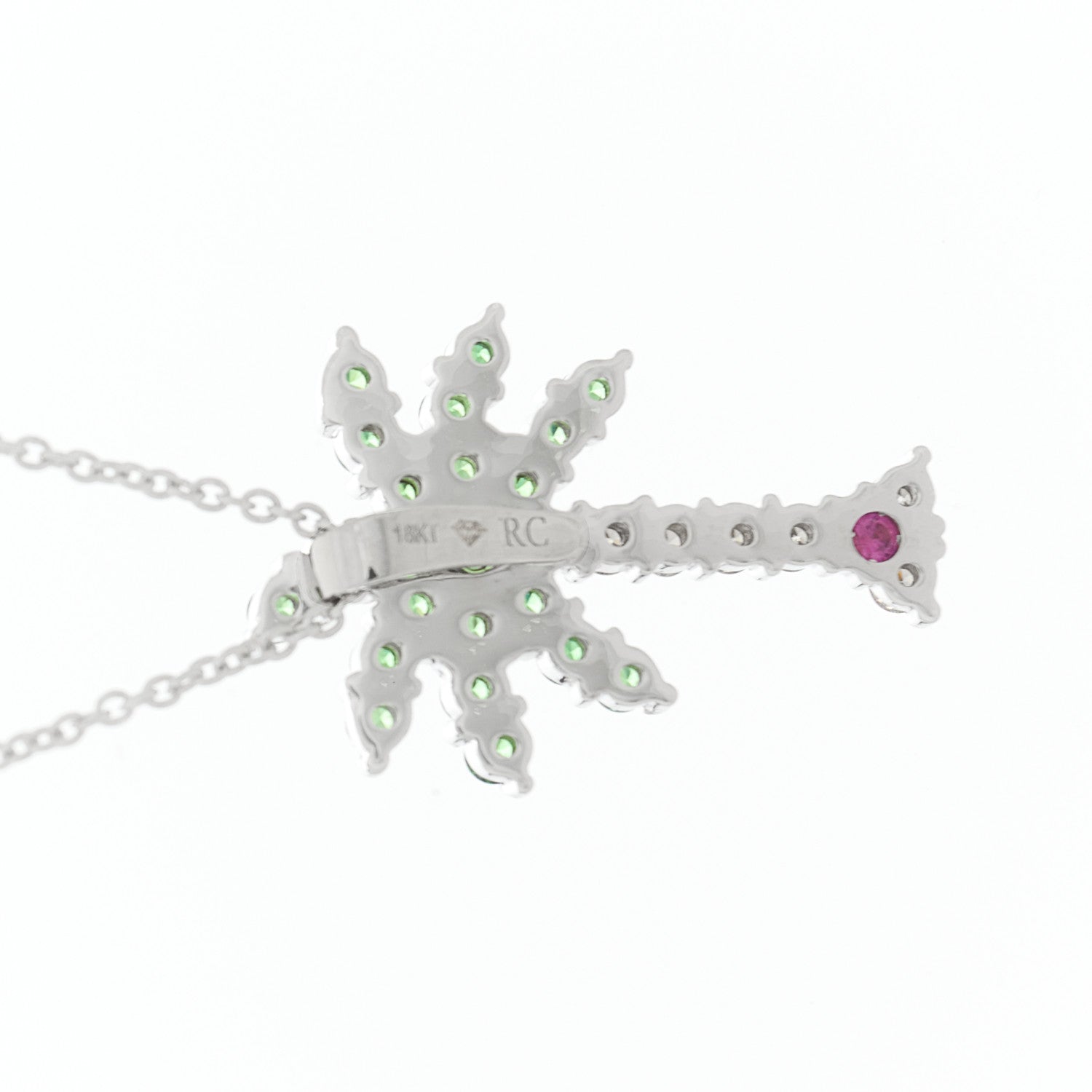 Roberto Coin 18K White Gold Diamond Tsavorite Tiny Treasures Palm Tree Pendant Necklace 6 of 6