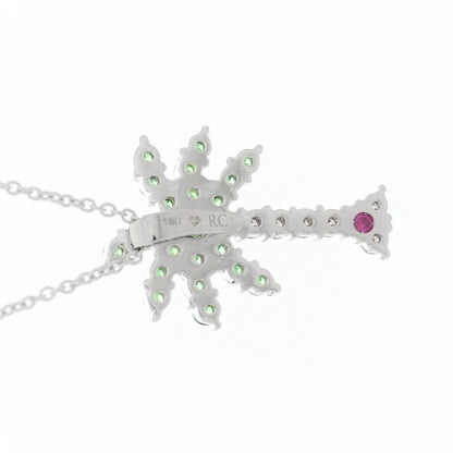 Roberto Coin 18K White Gold Diamond Tsavorite Tiny Treasures Palm Tree Pendant Necklace 6 of 6