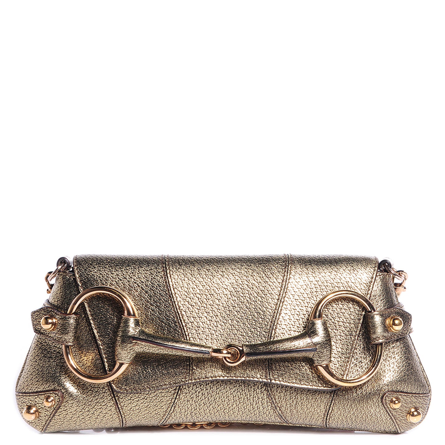 Calfskin Small Horsebit Chain Clutch Gold