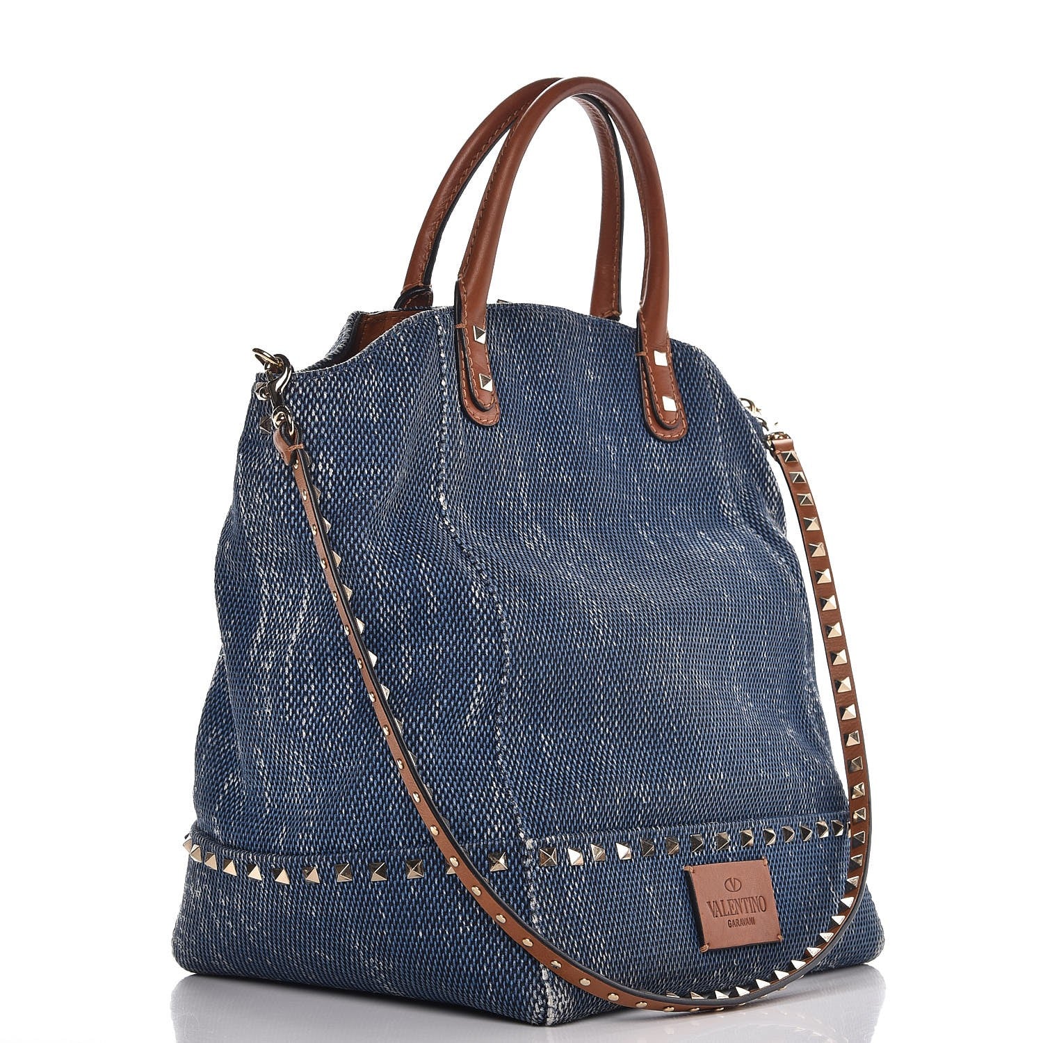 Valentino Garavani Denim Rockstud New Dome Bucket Tote Blue 4 of 11