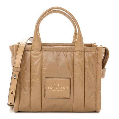 Marc Jacobs Shiny Crinkled Calfskin Mini The Tote Bag Light Brown 1 of 11