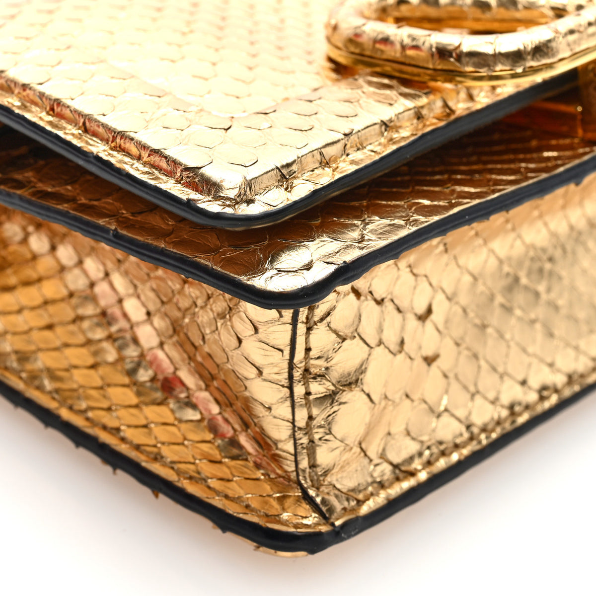 Metallic Snakeskin Vlogo Mini Shoulder Bag  Gold