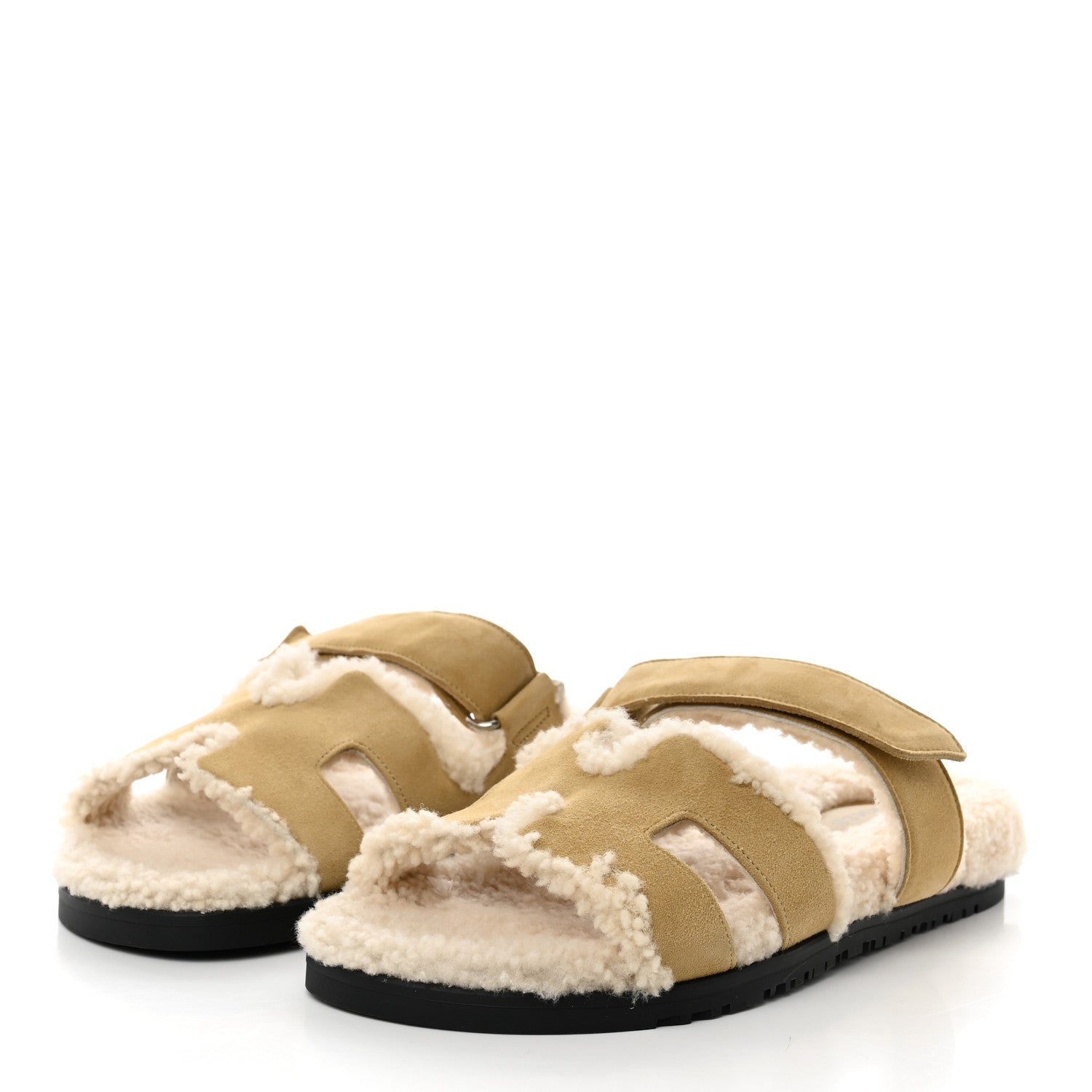 Hermes Suede Goatskin Woolskin Womens Chypre Sandals 40 Beige Albatre Ecru 3 of 9