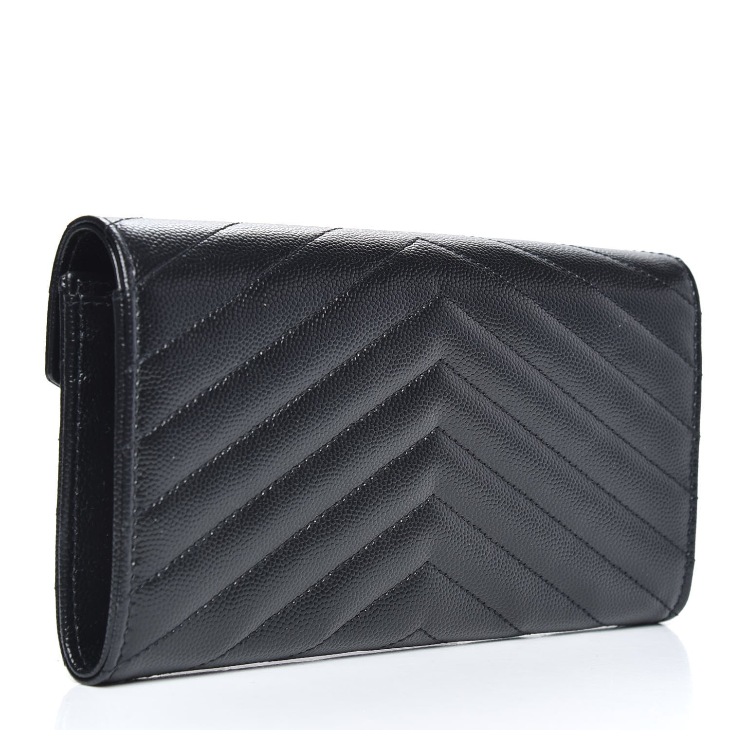 Saint Laurent Grain De Poudre Matelasse Chevron Monogram Flap Wallet Black 3 of 9