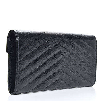 Saint Laurent Grain De Poudre Matelasse Chevron Monogram Flap Wallet Black 3 of 9