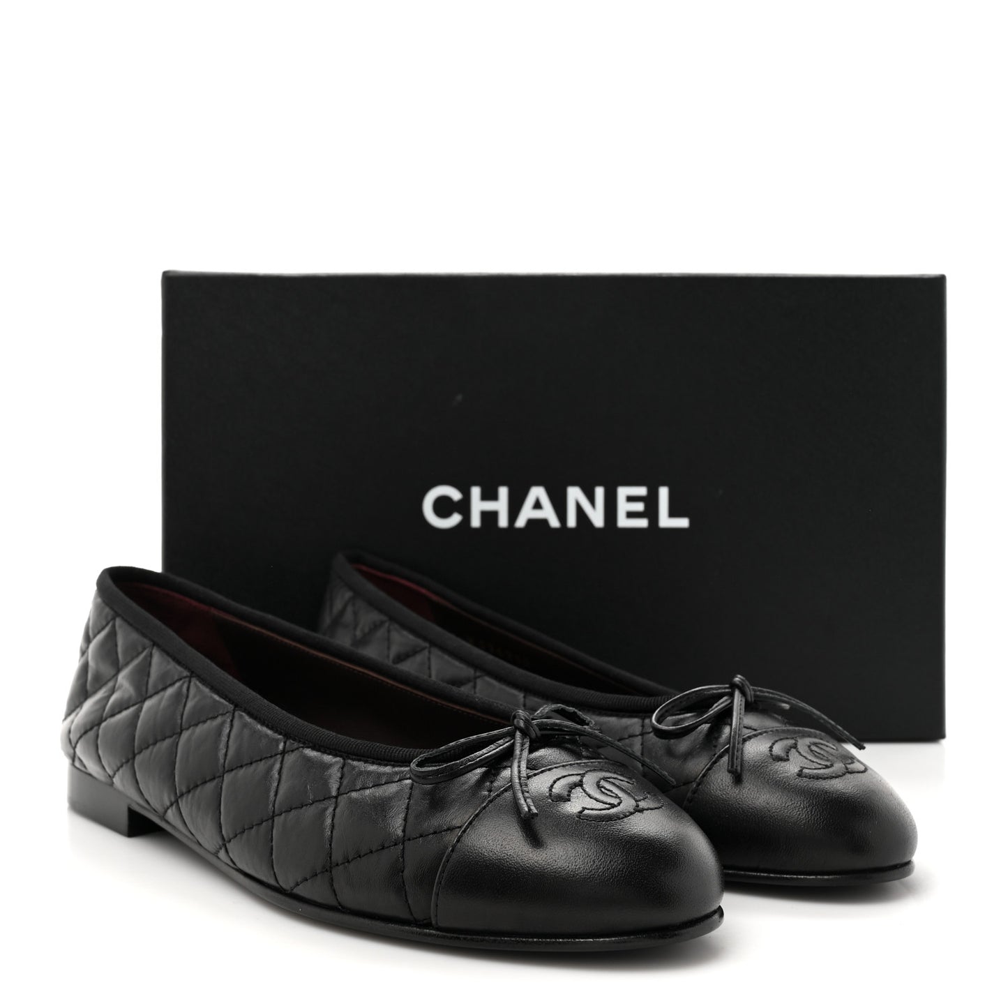 Aged Calfskin Quilted CC Cap Toe Ballerina Flats 38.5 Black