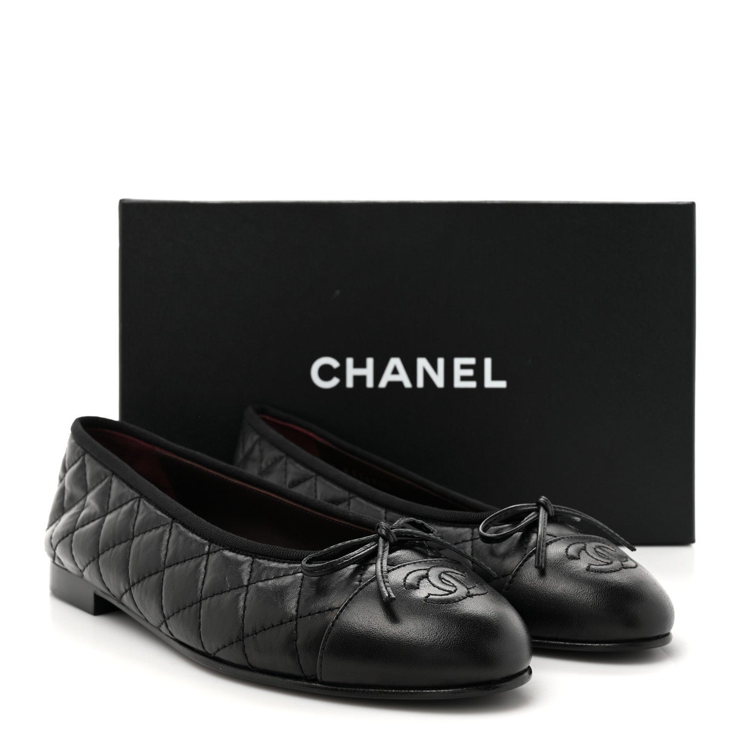 Chanel Aged Calfskin Quilted CC Cap Toe Ballerina Flats 38.5 Black 10 of 10