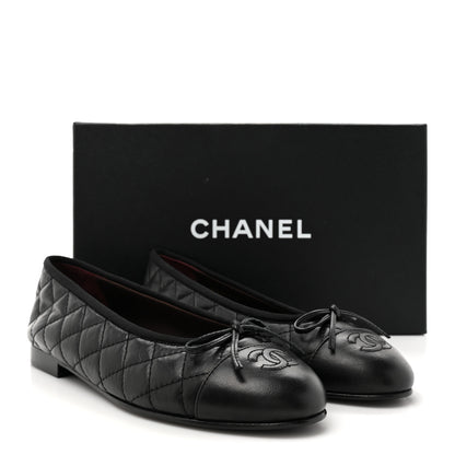 Chanel Aged Calfskin Quilted CC Cap Toe Ballerina Flats 38.5 Black 10 of 10