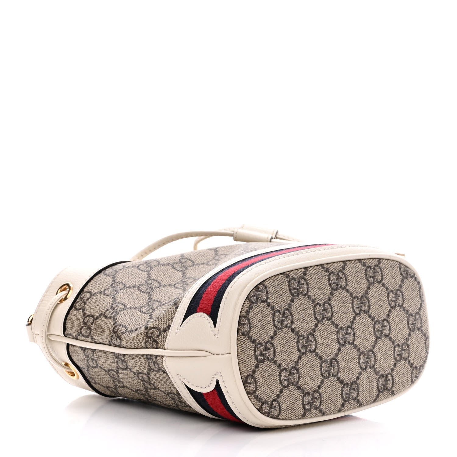Gucci GG Supreme Monogram Textured Calfskin Web Mini Ophidia Bucket Bag Beige Ebony Mystic White 4 of 11