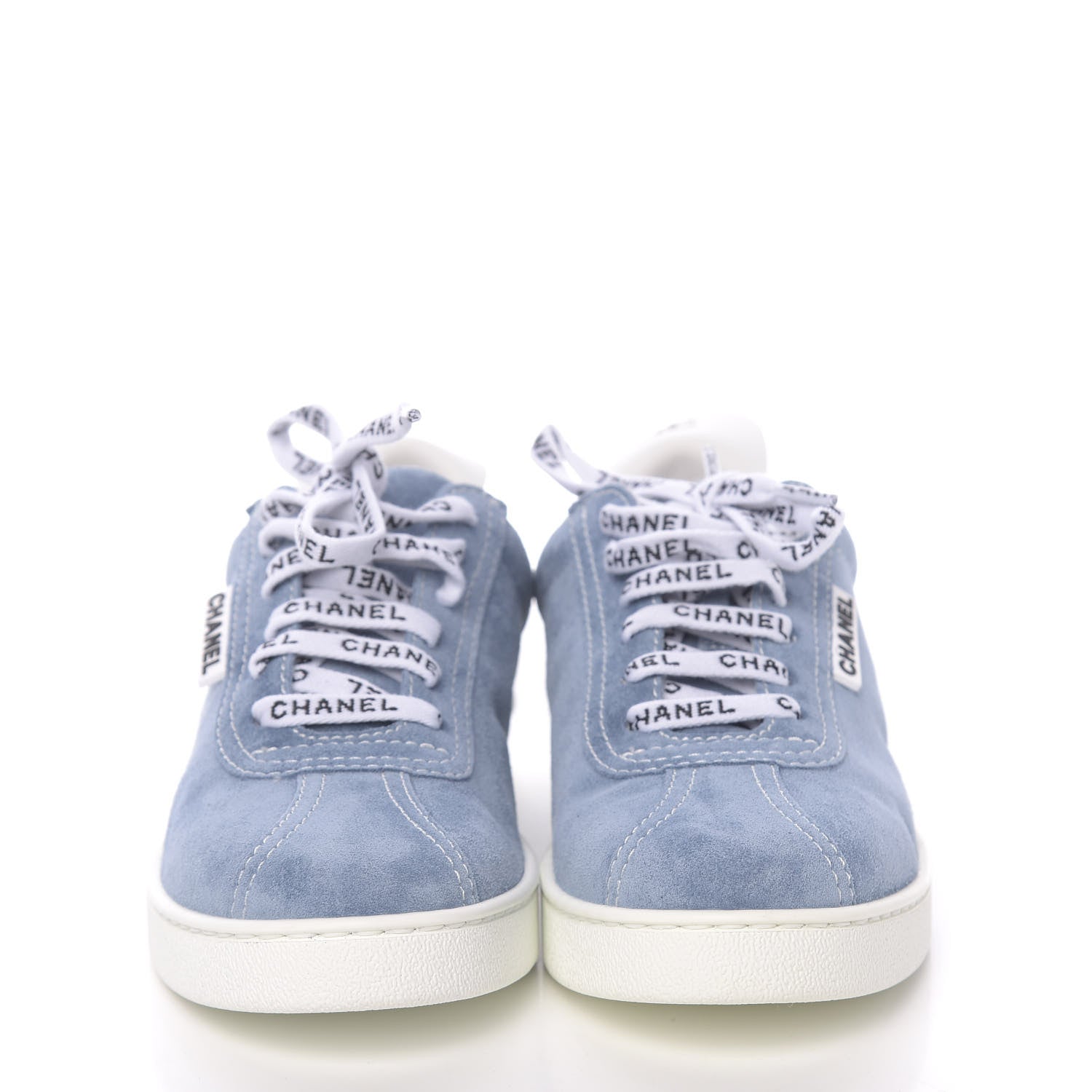 Chanel Suede Calfskin Sneakers 37.5 Light Blue 2 of 9