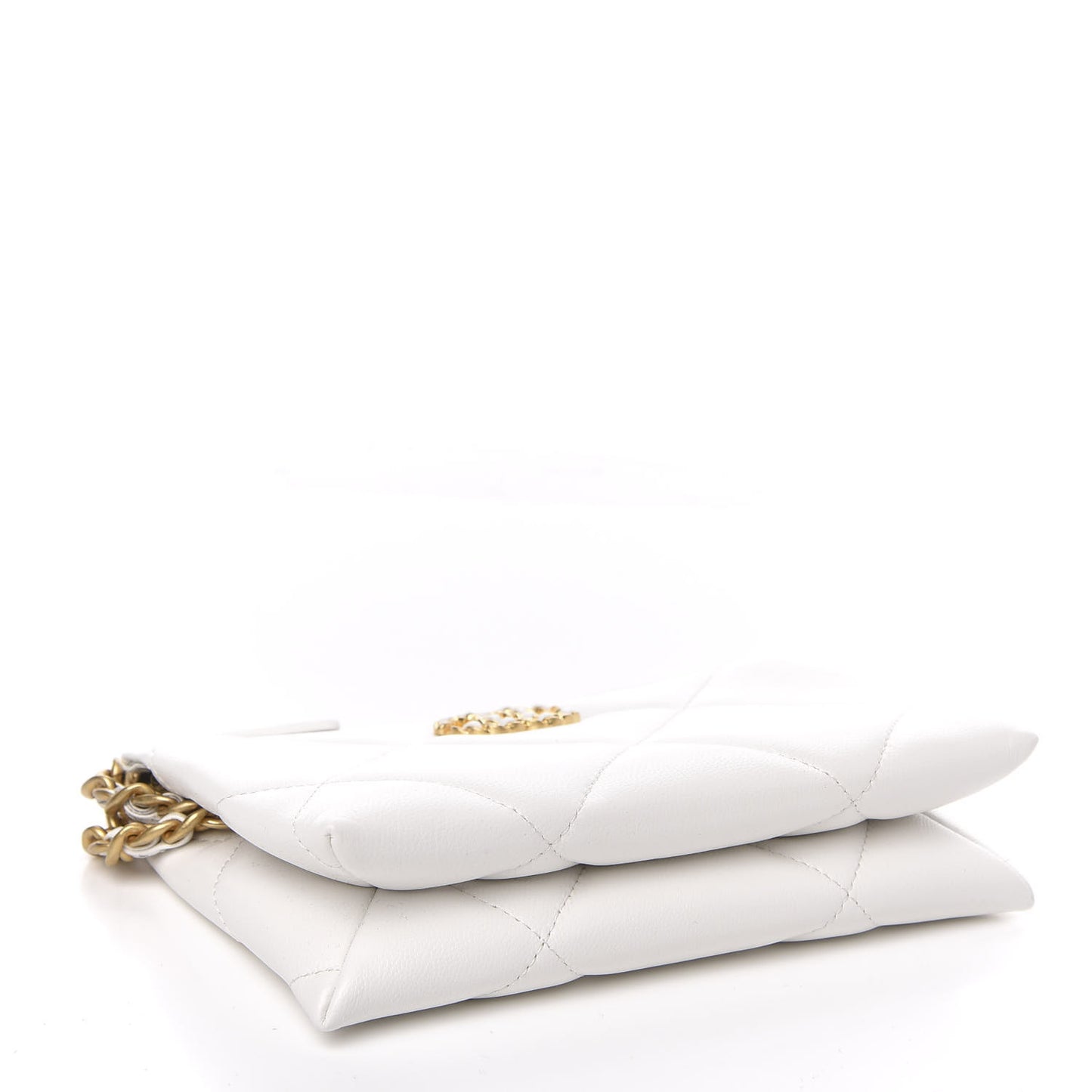 Shiny Goatskin Quilted 19 Small Pouch With Handle White