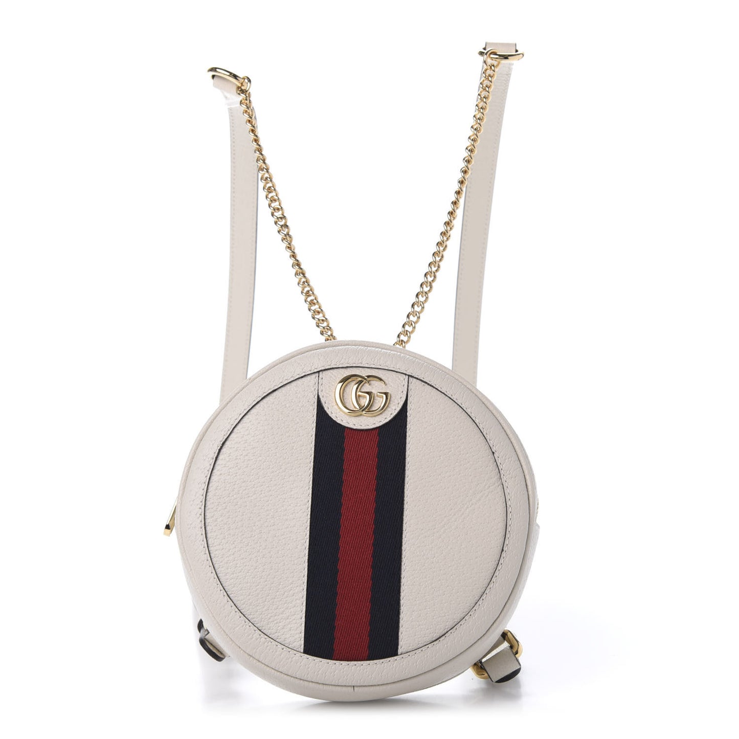 Textured Calfskin Web Mini Ophidia Round Backpack Mystic White