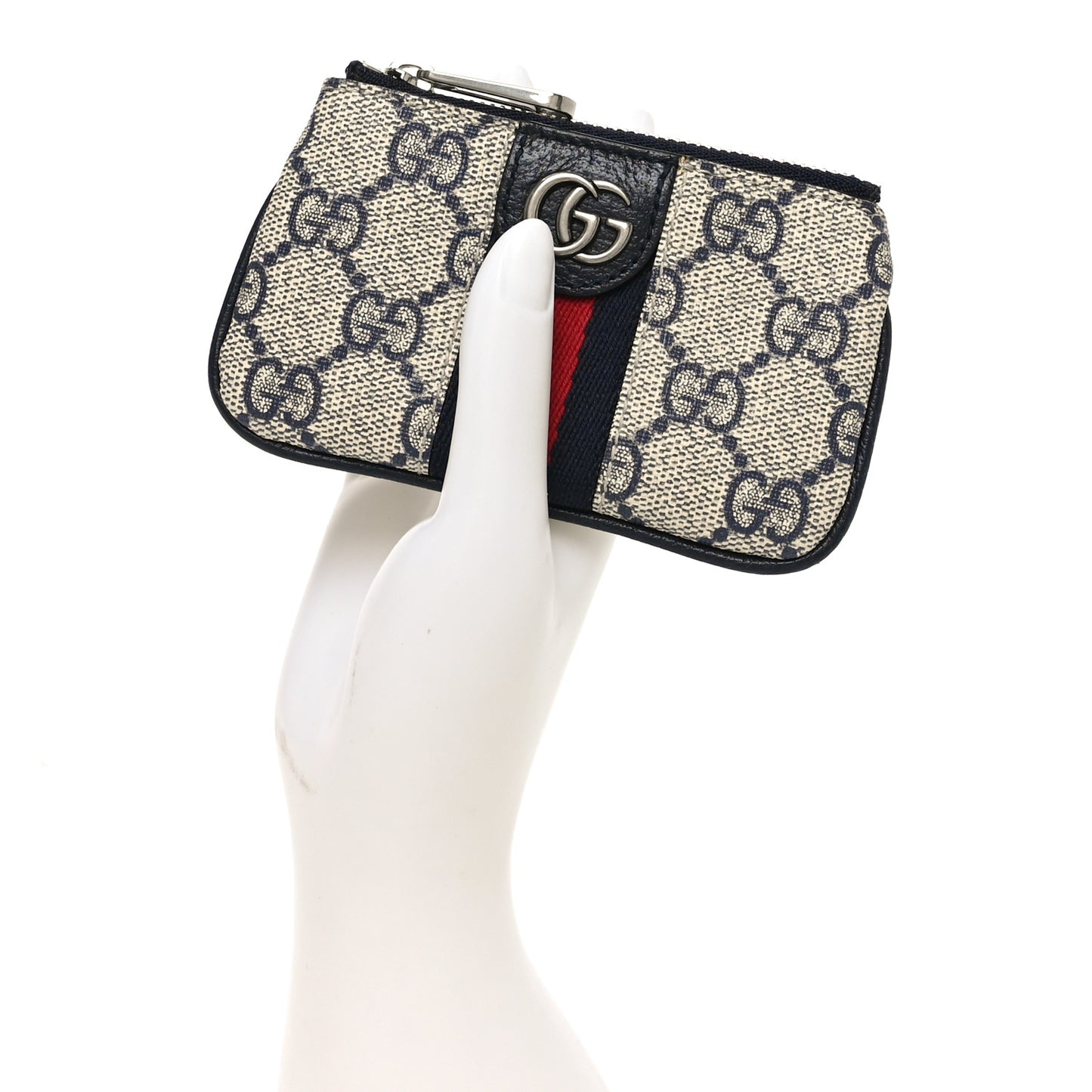 GG Supreme Monogram Web Ophidia Key Case Beige Blue