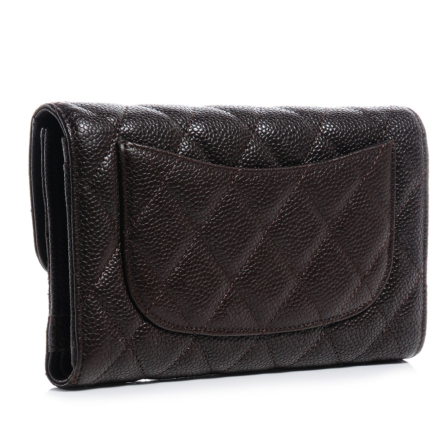 Caviar Quilted Long Flap Wallet Dark Brown