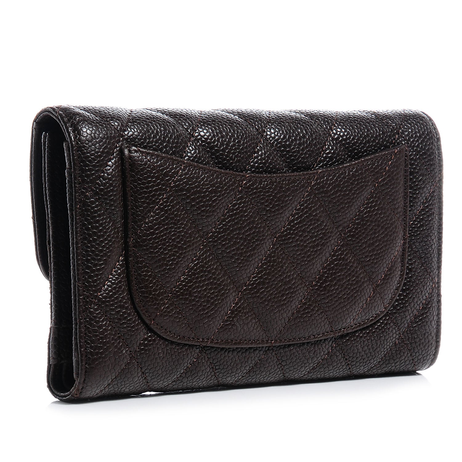 Chanel Caviar Quilted Long Flap Wallet Dark Brown 3 of 9