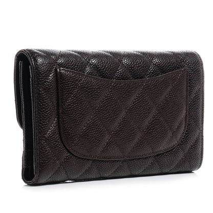 Chanel Caviar Quilted Long Flap Wallet Dark Brown 3 of 9
