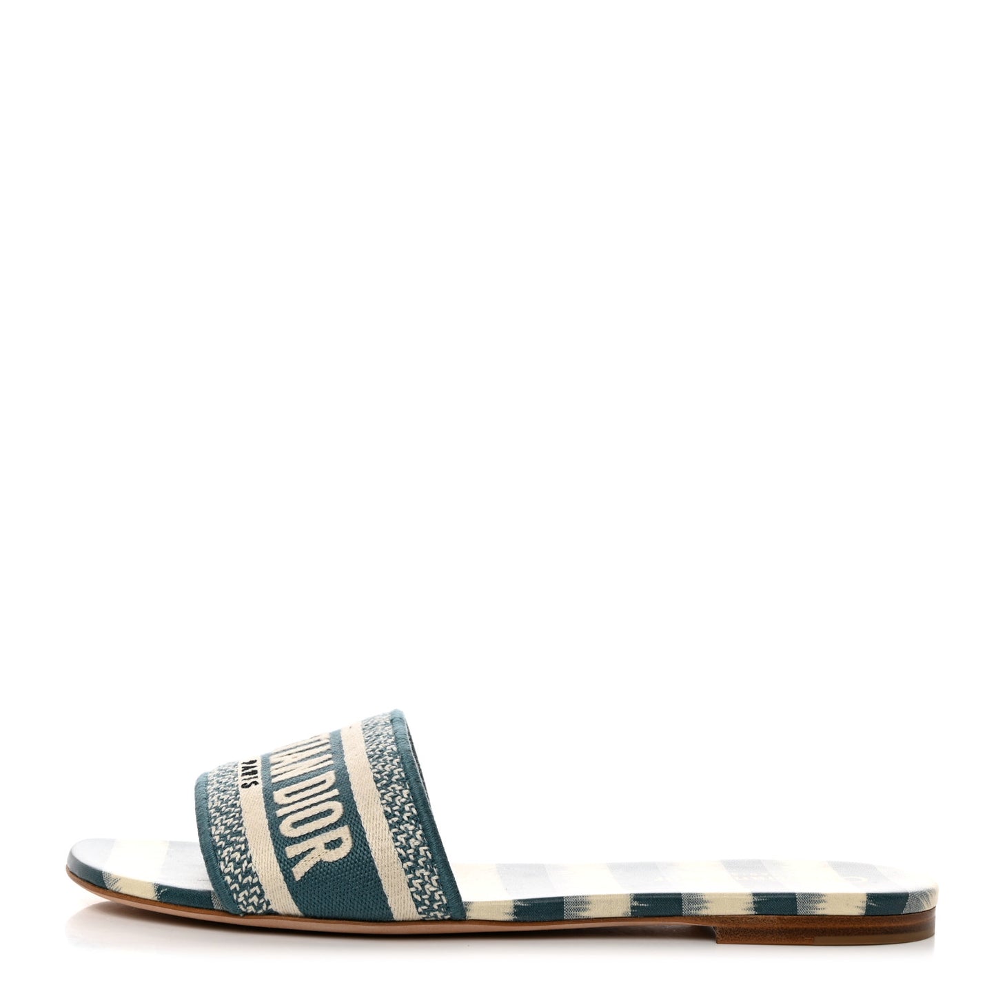 Cotton D-Stripes Embroidered Dway Mules Slide Sandals 40 Deep Ocean