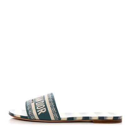 Christian Dior Cotton D-Stripes Embroidered Dway Mules Slide Sandals 40 Deep Ocean 1 of 8